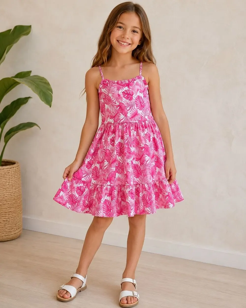 Janie & Jack Pink Palm Knit Dress Girl’s 8 Beach Summer Resortwear Tropical NWT